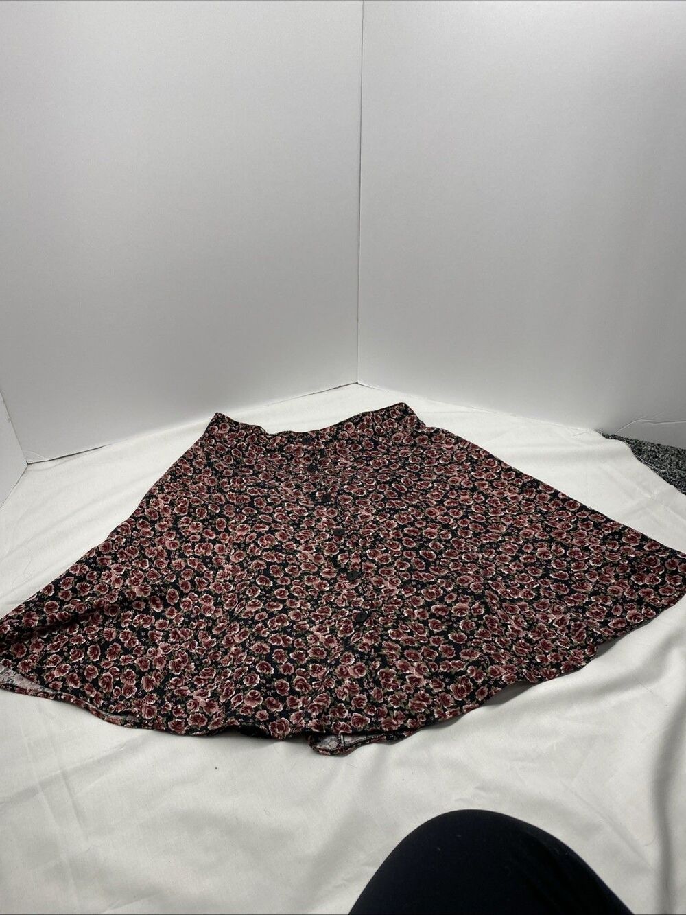 Vintage 90s Smart Set Floral Mini Skirt Size 7 Button Front Rayon Grunge Boho